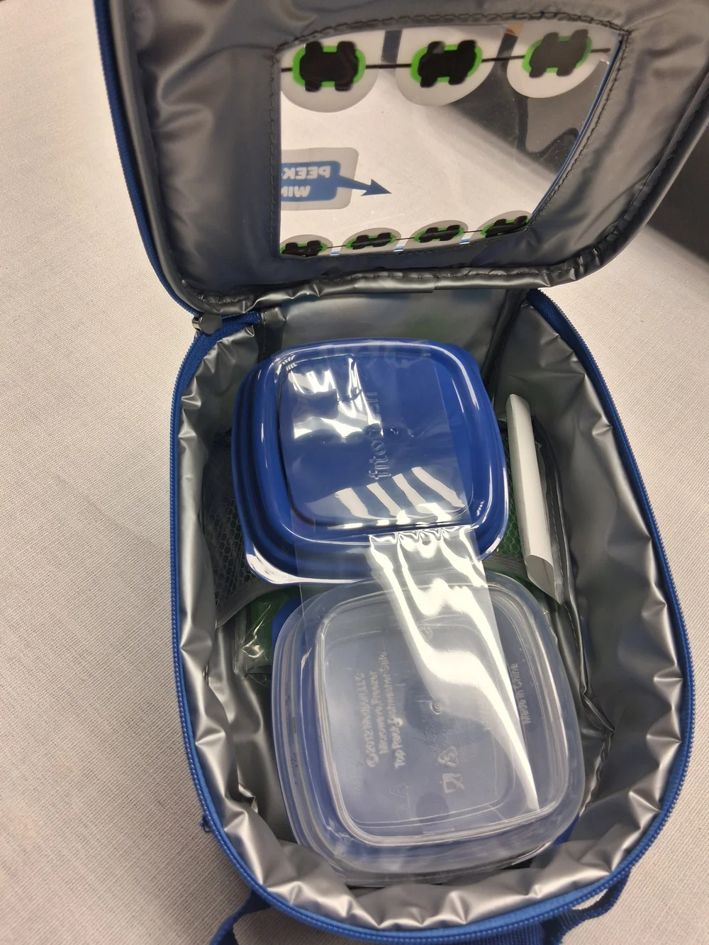 Kids Blue Monster Lunch Bag with Peek-A-Boo Window
